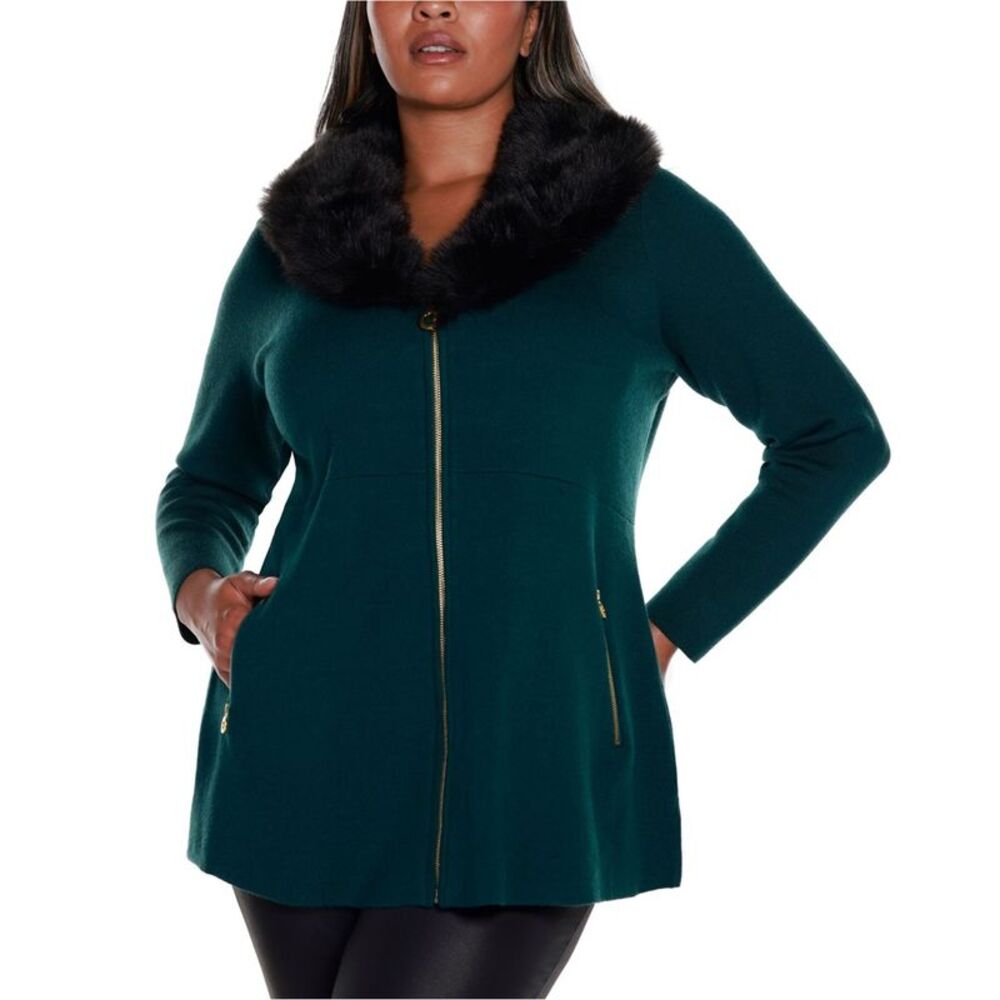Belldini Womens Plus Size Faux Fur Collar Cardigan Sweater, NWT